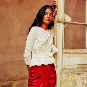 Beige blouse with waist detail